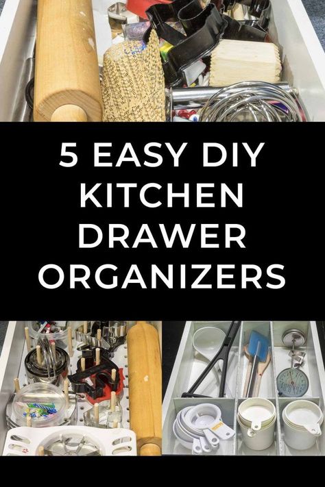 These DIY kitchen drawer organizer ideas will make your kitchen organization so much better. With these kitchen storage ideas, you'll be able to declutter and find the utensils you're looking for. #fromhousetohome #drawers #declutter #kitchen #kitchenstorage #organizers Build A Spice Rack, Drawer Spice Rack, Diy Drawer Dividers, Diy Drawer Organizer, Kitchen Drawer Organizer, Kitchen Drawer Organizers, Utensil Drawer Organization, Declutter Kitchen, Utensil Drawer