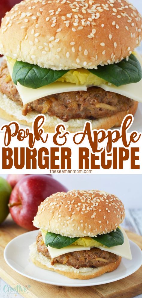 Make this pork and apple burger recipe for the easiest, most flavorful, super moist pork burger recipe ever! The yummy ingredients in this recipe are simply a match from heaven! #easypeasycreativeideas #burger Apple Burger Recipe, Apple Burger, Pork And Apple Burgers, Pork Burgers Recipes, Burger Board, Pork Apple, Burgers Recipes, Pork Entrees, Apple Pork