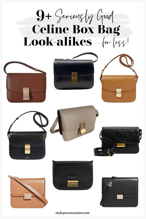 Do you love the Celine bag aesthetic? If a real Celine bag doesn't fit the budget, check out these stunning Celine bag dupes, look-alikes, and alternatives to get the look for less in 2023. You can create an inspired Celine bag outfit without spending thousands. There's black, brown, and taupe box bag dupes you'll love! Celine Classic Bag Outfit, Taupe Purse Outfit, Classic Black Crossbody Bag, Black Bags Women, It Bags 2023, Brown Crossbody Bag Outfit, Brown Tote Bag Outfit, Brown Handbag Outfit, Brown Purse Outfit