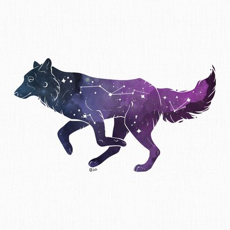 ArtStation - Celestial Cosmic Wolf, Nikola Fruhaufova - ellyonart Wolf Constellation, Galaxy Silhouette, Galaxy Journal, Celestial Animals, Star Wolf, Wolf Oc, Space Wolf, Spirit Animal Art, Cosmic Art