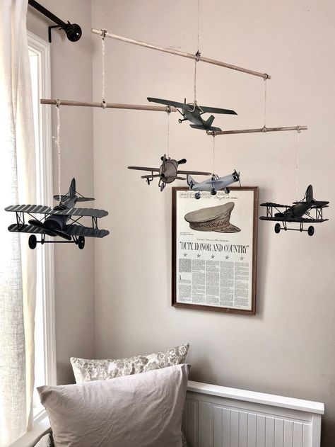 Military Airplane Nursery Mobile W/ Antique Metal Airplanes - Etsy Airplane Kids Room, Plane Room, Airplane Bedroom, Vintage Airplane Nursery, Plane Nursery, Aviation Nursery, Airplane Room, Airplane Nursery, Airplane Baby