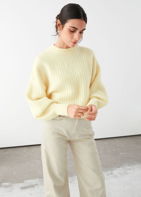 Yellow Sweater Outfit, Pastel Knits, Pastel Sweater, Aesthetic Yellow, Yellow Clothes, Rib Knit Cardigan, Yellow Knit, 2020 Fashion, Winter Fits