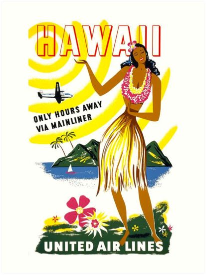 Hawaii Vintage Airline Posters, United Air, Hawaii Vintage, Postal Vintage, Classic Art Prints, Hula Dancers, Airline Travel, Vintage Airlines, Vintage Hawaii