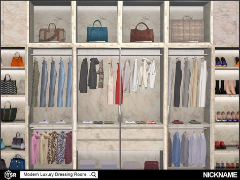 Sims 4 Closet Clutter, Sims 4 Wardrobe Cc, Sims 4 Wardrobe, Modern Luxury Dressing Room, Industrial Wardrobe, Glass Dining Room Sets, Luxury Dressing Room, Closet Furniture, Closet Clutter