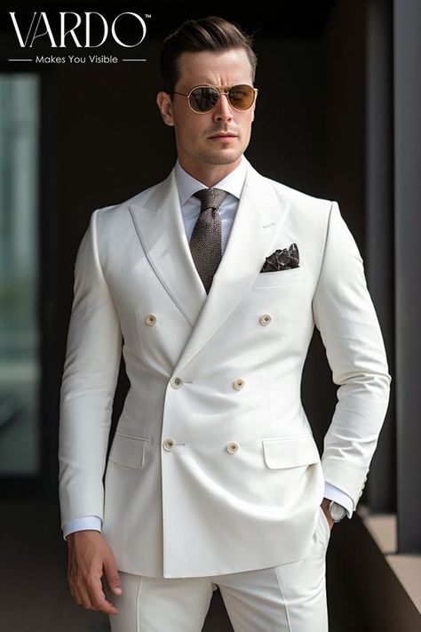 Good qualities satisfied Black And White Double Breasted Suit, White And Black Suits For Men, White Suit Men Wedding Classy, Double Breasted White Suit, Men White Suit Wedding, White Double Breasted Suit Men, Suites Mens, Off White Suit Men, Suits White Men