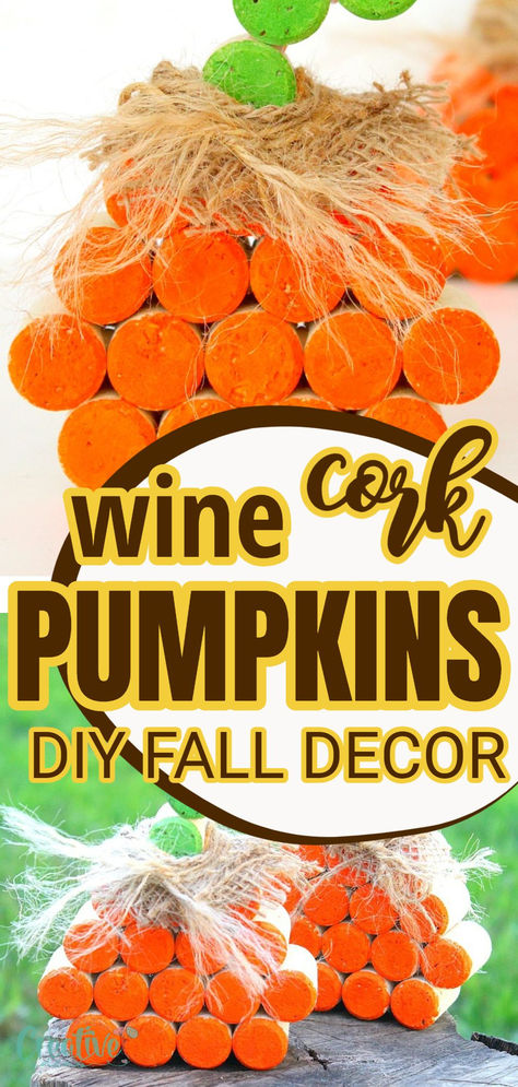 These easy and simple wine cork pumpkins create a pretty unique DIY fall décor idea that will definitely get people talking! These wine cork ideas can be used at weddings too and could also make great gift ideas this fall season. And with Halloween and Thanksgiving coming soon, you could make these as a gift for the host. #easypeasycreativeideas #falldecor #homedecor #pumpkins   DIY Wine Cork Pumpkins Fall Décor Wine Cork Pumpkins, Cork Pumpkins, Corks Pumpkin, Crafts Thanksgiving, Pumpkin Tutorial, Thanksgiving Home Decor, Cork Ideas, Cheap Fall Decor, Wine Cork Projects