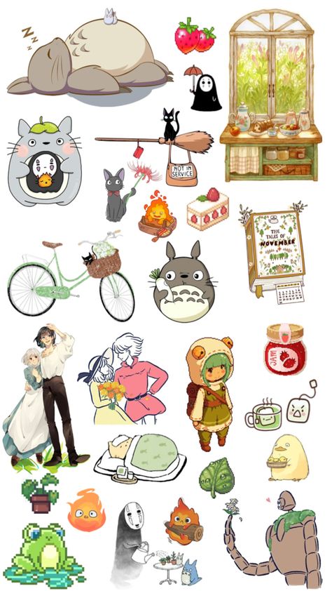 Ghibli Stickers, Van Gogh Wallpaper, Cottage Vibes, Studio Ghibli Characters, Scrapbook Stickers Printable, Studio Ghibli Art, Ghibli Art, Anime Stickers, Art Inspiration Painting