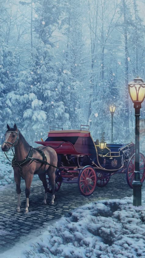 Anime Places, Episode Backgrounds, Horse And Buggy, Nostalgic Art, Fantasy City, Fantasy Places, Winter Scenery, Horse Drawn, Winter Pictures