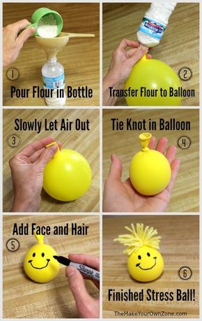 A fun way for kids to get rid of the grumpies - help them make a homemade stress ball for squeezing away those frustrations! Permainan Kerjasama Tim, Aktiviti Kanak-kanak, Aktivitas Montessori, Decorations Table, Hiasan Bilik, Fun Crafts For Kids, Fun Diy Crafts, Easy Crafts For Kids, Kids Easter