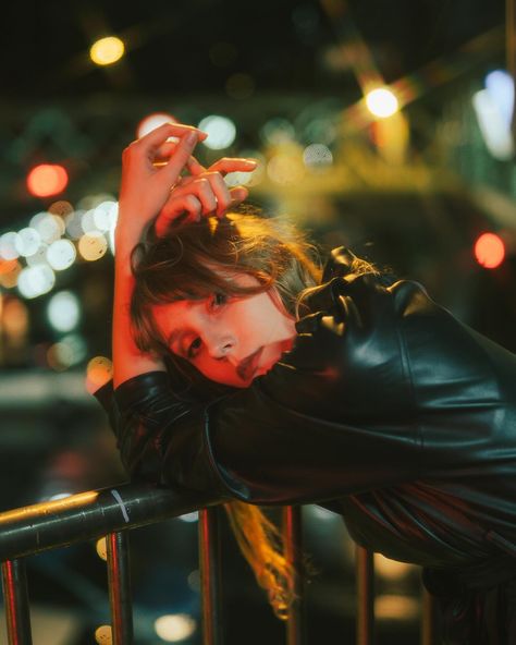 || normalize feeling lost 🗝️ (i have so many favorite shots from this shooting so please get patient because im gonna savor and post a lot of them) 📷 @staphit_1100 🏷️ night street photography, low exposure, nighttime, neon light photography, vintage photoshoot, vintage aesthetics, faux leather coat, moody, style inspiration, night street aesthetic, creative photography, feminine aesthetics, dark feminine vibes, femme fatale aesthetics, fashion photography, fashion editorial, light and col... Film Night Photography, Night Street Fashion Photography, Dark Street Photoshoot, Dark Alley Photoshoot, Flash Street Photography, Street Night Photoshoot, Low Light Photography Ideas, City Lights Photoshoot, Parking Lot Photoshoot Night