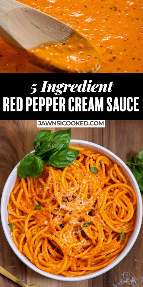 Roasted Garlic And Red Pepper Fettuccine Alfredo, Italian Red Pepper Recipes, Pasta For Fish, Red Pepper Pasta Sauce Recipes, Cream Red Sauce Pasta, Dinner Ideas Pasta Red Sauce, Noodles And Red Sauce Recipes, Fish In Red Sauce, Creamy Bell Pepper Sauce