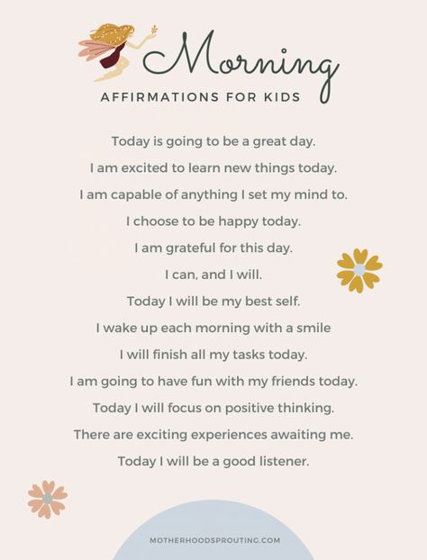 Kindergarten Affirmations, Self Esteem Kids, Prayer For Daughter, Children Prayers, Kindergarten Classroom Ideas, Printable Affirmations, Call Me Mommy, Class Quotes, Montessori Parenting