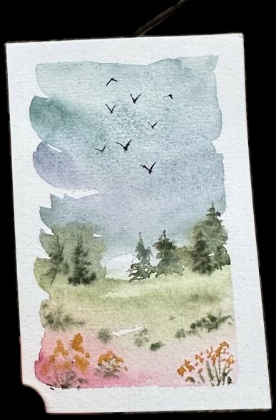 Color Water Art Inspiration, Relaxing Watercolor Painting, Watercolor Art Ideas Inspirational, Messy Watercolor Art, Watercolor Art For Beginners Simple Landscape, Easy Watercolor Landscapes For Beginners, Small Watercolor Paintings Easy, Easy Landscape Watercolor, Watercolor Cards Diy