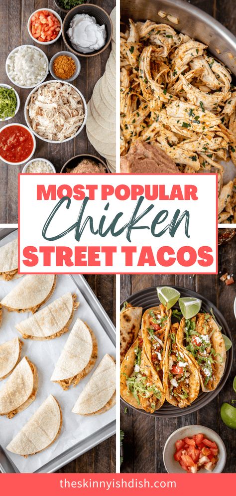 No need to have a food truck around to get the yumminess of Chicken Street Tacos for your dinner. These easy shredded chicken tacos are a great meal when you’re craving Mexican! Simple and healthy served up on corn tortillas, these are a real winner! #chicken #streettacos Chicken Taco Corn Tortilla, Ww Chicken Tacos, Easy Chicken Street Tacos Recipe, Shredded Chicken Tacos Healthy, How To Make Chicken Street Tacos, Street Taco Recipes Chicken, Shredded Chicken Soft Tacos, Corn Tortilla Chicken Tacos, Chicken Recipe For Tacos