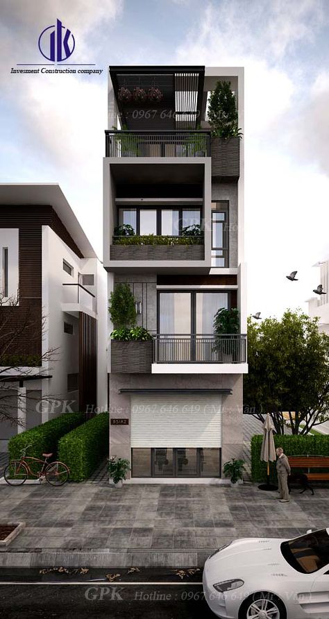 TL 06 Narrow House Designs, Home Designs Exterior, Small House Elevation, Story Building, Residential Building Design, Modern Small House Design, Small House Design Exterior, Small House Elevation Design, Narrow House