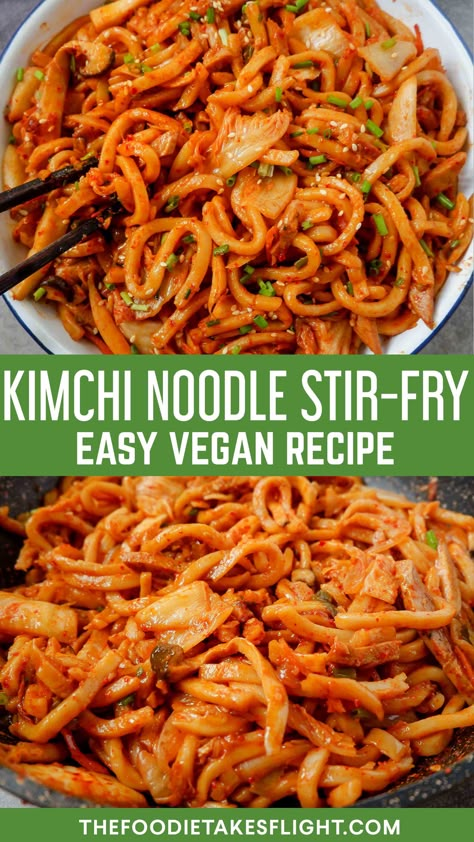 Vegan Kimchi Noodles, Kimchi Vegan Recipes, What To Eat Kimchi With, What To Eat With Kimchi, Kimchi Meals, Kimchi Dishes, Vegan Kimchi Recipe, Vegan Ham, Kimchi Noodles