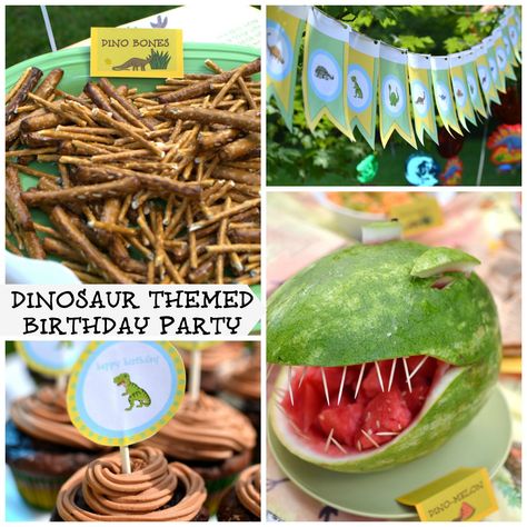 PlaceOfMyTaste: DINOSAUR THEMED PARTY { ...and FREE printables } Like the food ideas. Dinosaur Themed Food, Dinosaur Birthday Party Food, Dinosaur Party Food, Dinosaur Birthday Theme, Dinosaur Birthday Party Invitations, Dinosaur Party Ideas, Dinosaur Birthday Party Decorations, Dinosaur Train, Dinosaur Themed Birthday Party