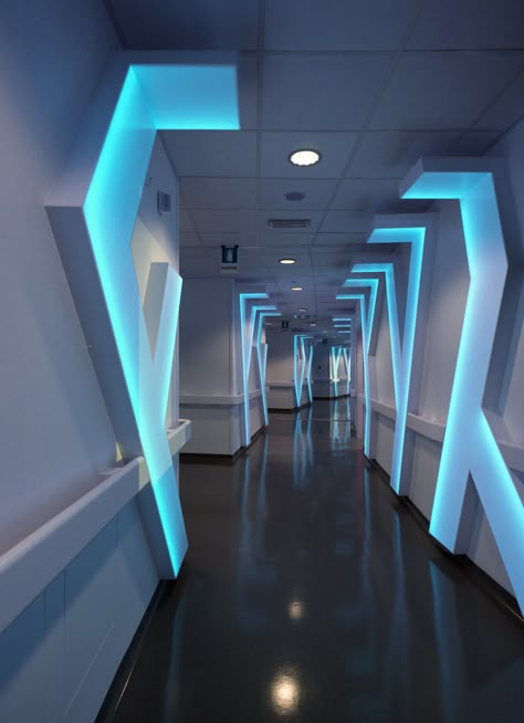 Vimercate Hospital Interior Design - Picture gallery 1 Futuristic Interior Design, Interior Design Pictures, Spaceship Interior, Hospital Interior, Blue Lights, Hospital Interior Design, Futuristic Interior, Hospital Design, Acropolis