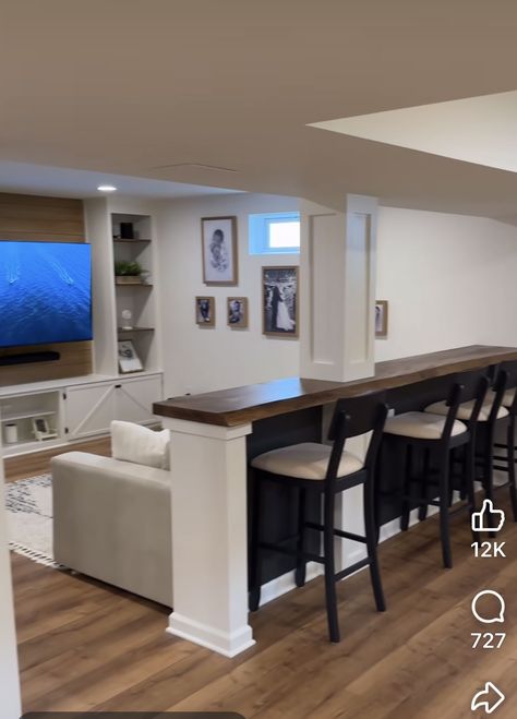 Finished Basement With Kitchenette, Adding Kitchenette To Basement, L Shaped Basement Bar Ideas, Basement Kitchenette Ideas L Shape, L Shape Basement Bar, Basement Layout Ideas, Basement Gameroom, Basements Ideas, Finished Basement Designs