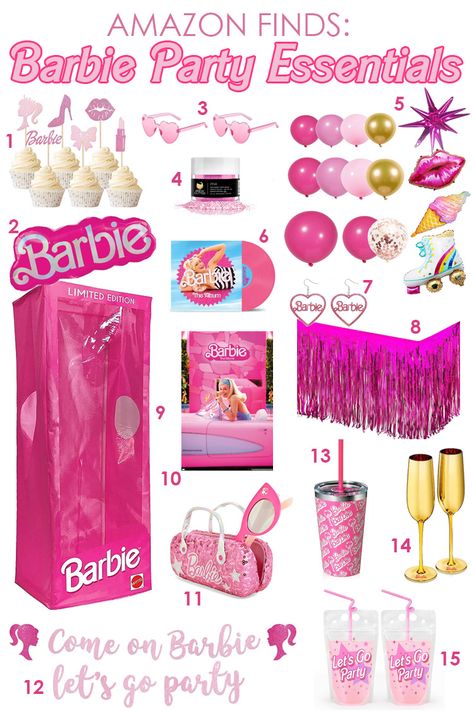 Barbie Swim Party Ideas, Barbie Pizza Party, Barbie Movie Sleepover, Barbie Movie Themed Birthday Party, Barbie Themed Christmas Party, Barbie Viewing Party, Barbie Themed Party Decor, Elegant Barbie Party, Barbie Movie Diy