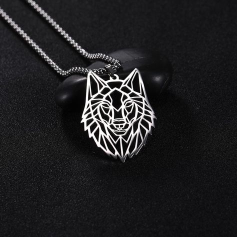 Wolf Pendant Necklace, Geometric Wolf, Wolves Pendants, Wolf Necklace, Lion Pendant, Wolf Jewelry, A Wolf, Trendy Necklaces, Necklace For Men