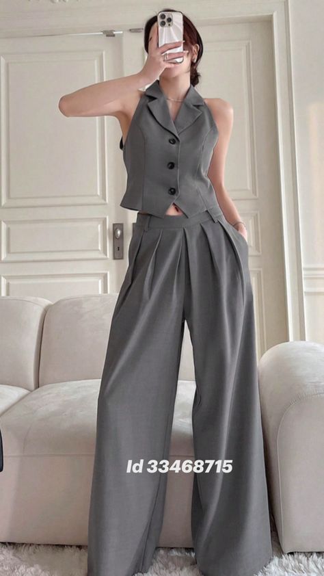 DAZY Women Fashionable Simple Lapel Neck Waistcoat And Wide-Leg Pants Suit Set Wide Leg Pant Suit, Pants Suit, Suit Set, Leg Pants, Wide Leg Pants, Wide Leg, Pants, Trousers