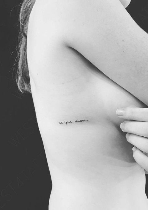 Rib Tattoo Script, Rib Tattoos For Women Quotes, Side Rib Tattoo, Small Side Tattoos, Side Body Tattoos, Unique Minimalist Tattoo, Small Rib Tattoos, Tattoos On Side Ribs, Rib Tattoos For Women