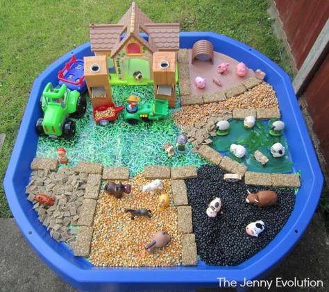 Old MacDonald Food Sensory Bin | The Jenny Evolution Old Mcdonald Had A Farm Sensory Activities, Food Sensory Bin, Macdonald Food, The Scarecrows Wedding, Old Mcdonald Had A Farm, Playgroup Activities, Old Mcdonald, Sensory Tubs, Nursery Rhymes Activities