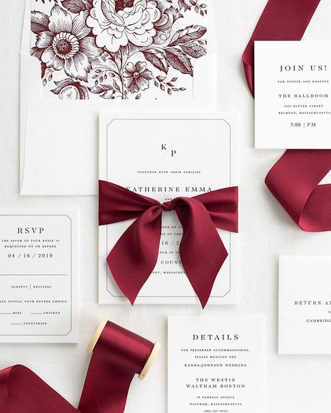 Small Private Wedding, Safe The Date, Wine Red Wedding, Ribbon Invitation, Red Wedding Invitations, Red Wedding Theme, Maroon Wedding, Cheap Wedding Invitations, Wine Wedding