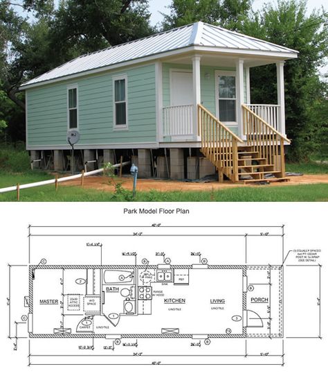 Katrina Cottages, Mississippi Cottages and MAHP Park Models: Part 1 – Project Small House 14x40 Tiny House Floor Plans, Park Model Homes Floor Plans, Shotgun House Floor Plans, Shotgun House Interior, Plan Park, Emergency Housing, Shotgun House, Park Model Homes, Structural Insulated Panels