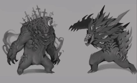 Fantasy Bear Monster, Bear Monster Concept Art, Bear Monster Art, Bear Drawing Reference, Gorilla Monster, Bear Monster, Armadillo Animal, Scary Characters, Beast Creature