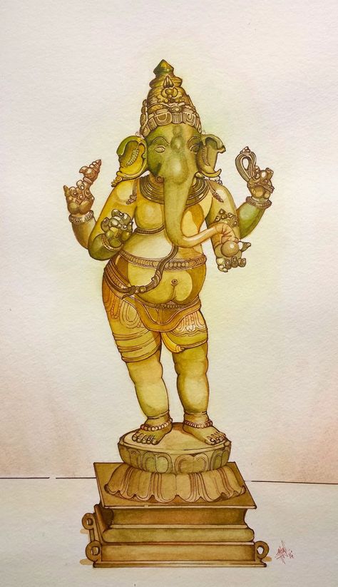 Standing Ganesha Painting, Ganesha Drawing, Buddhist Art Drawing, Ganesh Art Paintings, Boho Art Drawings, Elephant God, Hindu Statues, Indian Sculpture, Lord Ganesha Paintings