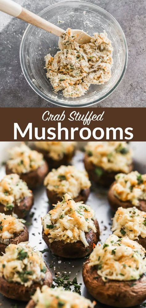 Seafood Mushrooms, Mushroom Appetizer, Stuffed Mushrooms Easy, Crab Stuffed Mushrooms, Mushroom Appetizers, Italian Breadcrumbs, Crab Stuffed, Lump Crab, Stuffed Mushroom