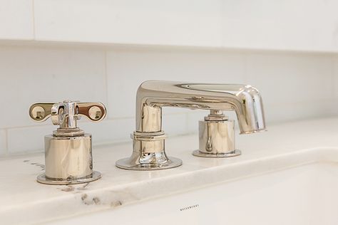 Waterworks Henry Faucet from our Elm Street Project.  |  Alexander Marchant  |  www.alexandermarchant.com Polished Nickel Bathroom Fixtures, Polished Nickel Bathroom Faucet, Polished Nickel Bathroom Hardware, Contemporary Home Offices, Polished Nickel Bathroom, Craig Parker, Polished Nickel Faucet, Polished Nickel Hardware, Concrete Bathroom