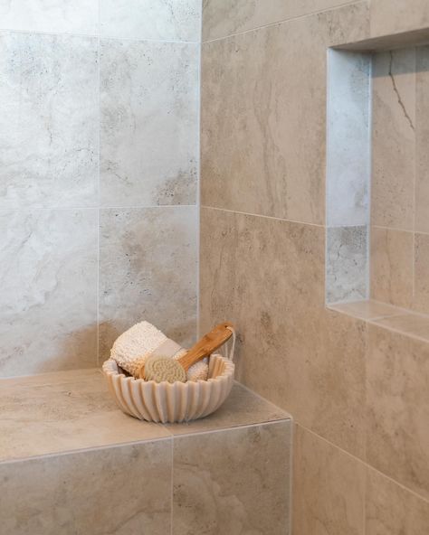 How dreamy is this bathroom 😍 We love how our Byron Travertine Look Ivory Matte 300x600 is used from floor to ceiling to create a luxury spa like experience 🫧 Project by @oasisbathroomsandkitchens Travertine Shower, Flat Ideas, Boys Bathroom, Floor To Ceiling, Travertine Tile, Main Bathroom, Luxury Spa, Board Design, Friday Sale