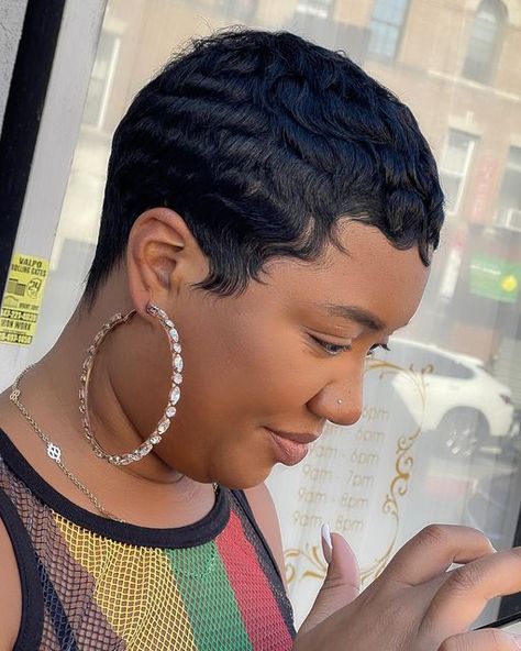 Short Pixie Haircuts For Black Women, Short Sassy Hair Black Women, Pixie Inspirations, Pixie 2023, Black Pixie Cut, Natural Color Hair, Short Relaxed Hairstyles, Short Pixie Wigs, Black Hair Short Cuts