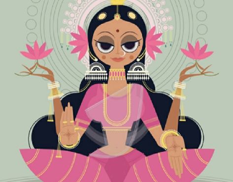 Goddess Laxmi Illustration, Laxmi Illustration, Lakshmi Illustration, Goddess Laxmi, Indian Illustration, Durga Painting, Dancing Drawings, Illustration Board, Vedic Art