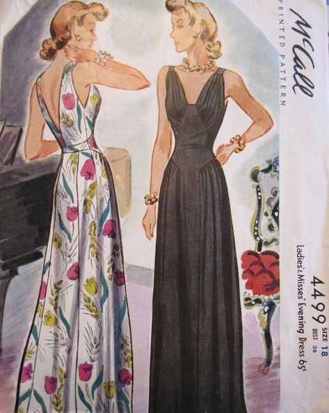 1940s Fashion Women Dress, 1940s Evening Gowns, 1930s Dress Pattern, Italian Fashion Summer, 1940s Evening Dresses, Historical Garments, 1940s Costume, Evening Dress Sewing Patterns, 1930s Fashion Women