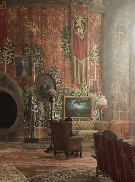 Hogwarts Legacy Common Rooms Gryffindor, Hogwarts Bedroom Gryffindor, Hogwarts Concept Art, Hogwarts Legacy Gryffindor Common Room, Gryffindor Common Room Hogwarts Legacy, Wizard Tower Interior, Hogwarts Legacy Gryffindor, Dark Hogwarts, Hogwarts Dorm