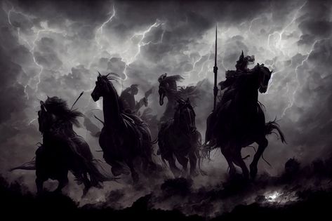 Apocalypse Bible, Four Horsemen Of The Apocalypse Tattoo, Horseman Of The Apocalypse, Apocalypse Tattoo, Apocalypse Illustration, Four Horsemen Of The Apocalypse, 4 Horsemen, Four Horseman, Four Horses