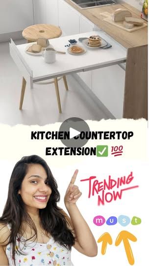 49K views · 2K reactions | Kitchen COUNTERTOP EXTENSION💯✨

Perfect for small kitchens or any other kitchen where you need an extra workspace.

Save & follow @the.timeless_interiors for more such tips💯✨

(Extension table, countertop extension, kitchen pullout table, extra workspace, innovative ideas, interior tips) | Ar. Aashi Jain Kitchen Countertop Extension, Kitchen Counter Extension, U Shaped Kitchen Remodel, Pullout Table, Countertop Extension, Kitchen Pullout, Farmhouse Bench Diy, Clever Furniture, Extension Kitchen