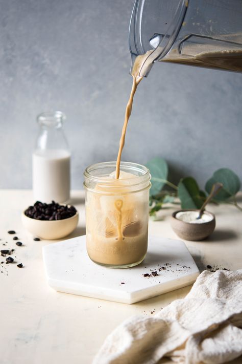 This creamy collagen boosted iced coffee is made with your favorite cold brew coffee, almond milk, maple syrup, vanilla, a pinch of sea salt, and of course, collagen! Super easy to make and a seriously delicious caffeinated pick-me-up. Collagen Benefits, Espresso Powder, Blueberry Jam, Healthy Meal Delivery Service, Healthy Food Delivery, Ice Coffee Recipe, Brew Coffee, Cold Brew Coffee, How To Eat Less