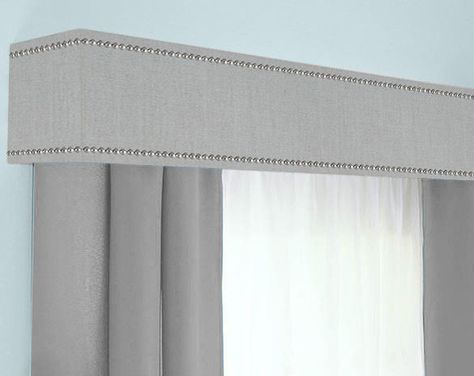 Cornice Boards Window Treatments, Box Valance, Grey Window Treatments, Pelmet Box, Window Coverings Bedroom, Coastal Green, Curtain Pelmet, Cornice Board, Window Cornices