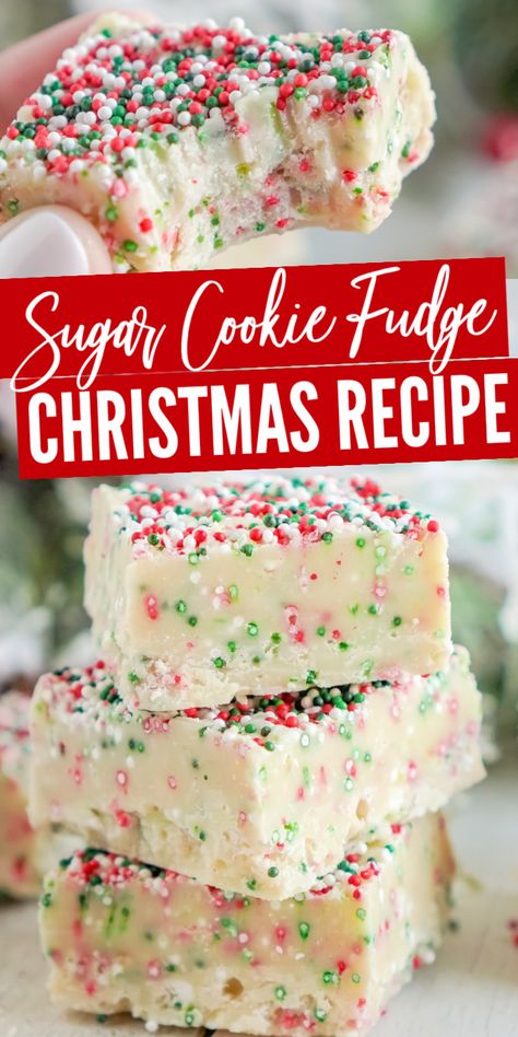 Christmas Sugar Cookie Fudge, Cookie Fudge Recipe, Sugar Cookie Fudge, Betty Crocker Sugar Cookie Mix, Cookie Fudge, Fudge Christmas, Betty Crocker Sugar Cookies, Easy Christmas Candy Recipes, Christmas Sugar Cookie