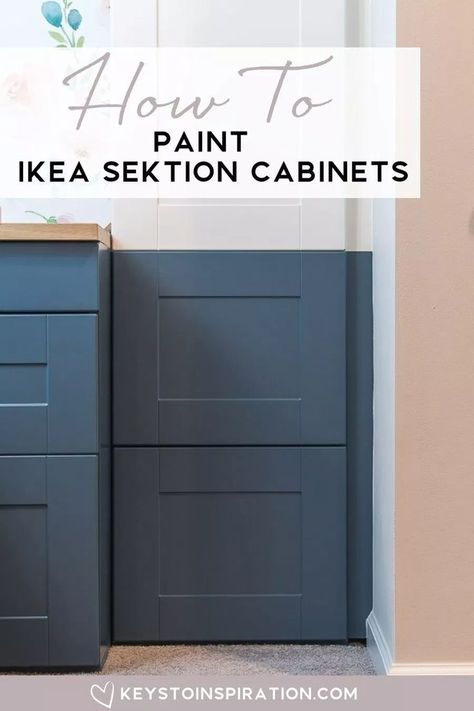 Learn how to paint IKEA SEKTION cabinets to get a modern updated look. Transform regular kitchen cabinets into custom cabinets using a paint sprayer. home projects on a budget || home diy || home upgrades #diyhome #diyproject #homedecor #IKEAhack #IKEASEKTION Sektion Cabinets, Painting Laminate Cabinets, Ikea Sektion Cabinets, Ikea Sektion, Diy Home Upgrades, Kitchen Hack, Laminate Cabinets, Using A Paint Sprayer, Ikea Kitchen Cabinets