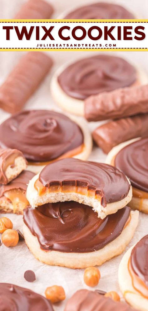 These Copycat Twix Cookies are one of the best Christmas dessert recipes! These homemade Christmas cookies start with a crispy cookie, gooey caramel, and rich chocolate on top. Pin this easy holiday baking recipe! Popular Christmas Cookies, Homemade Christmas Cookies, Easy Holiday Baking, Finger Desserts, Easy Dessert Recipes Christmas, Paris Bakery, Christmas Dessert Recipes, Meals Kids Love, Xmas Candy