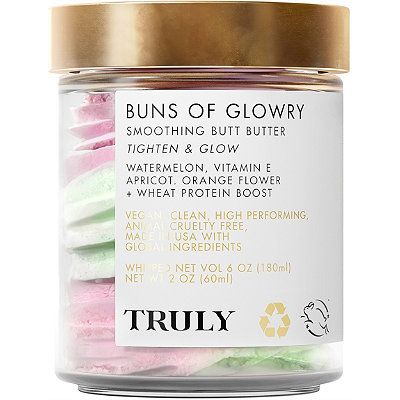 OMG. Gotta have this: Truly Buns of Glowry Tighten & Glow Smoothing Butt Butter Apricot Fruit, Collagen Booster, Vegan Clean, Organic Shea Butter, Ulta Beauty, Body Butter, Jojoba Oil, Kiwi, Melon