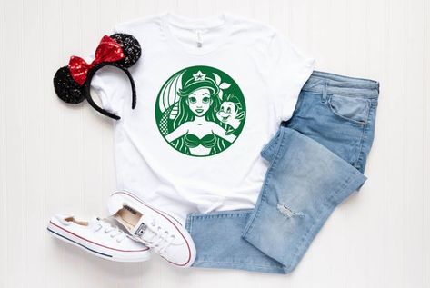 Little Mermaid STARBUCKS shirt  Ariel Starbucks Shirt  image 1 Little Mermaid Shirt, Disneybound Outfits, Disney Trip Outfits, Disney Themed Outfits, Cute Disney Outfits, Disney World Outfits, Disney Trip Shirts, Mermaid Shirt, Womens Disney Shirts