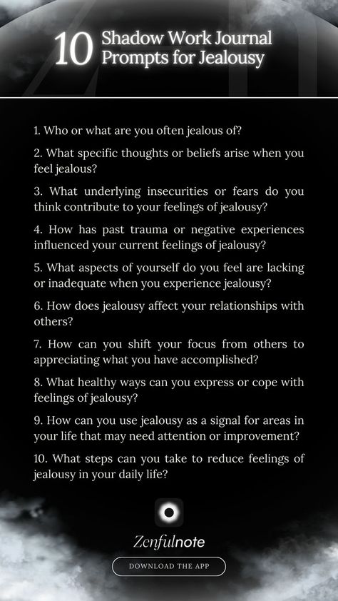 These prompts can help you delve into the root causes of jealousy, understand its impact on your life, and find ways to transform and heal these feelings. Shadow Work Journal Prompts, Work Journal Prompts, Shadow Work Journal, Work Journal, Shadow Work, Journal Prompts, Feelings