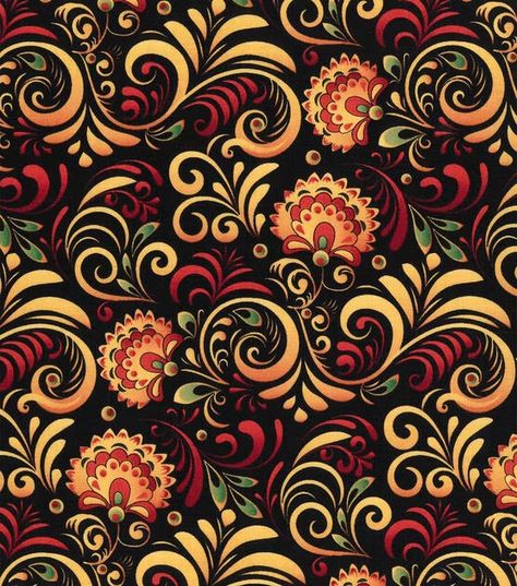 Floral Swirls on Black Premium Cotton Fabric | JOANN Folk Floral, Viking Sewing, Free App, Joanns Fabric And Crafts, Craft Stores, Pet Friendly, Cotton Fabric, Floral, Pattern